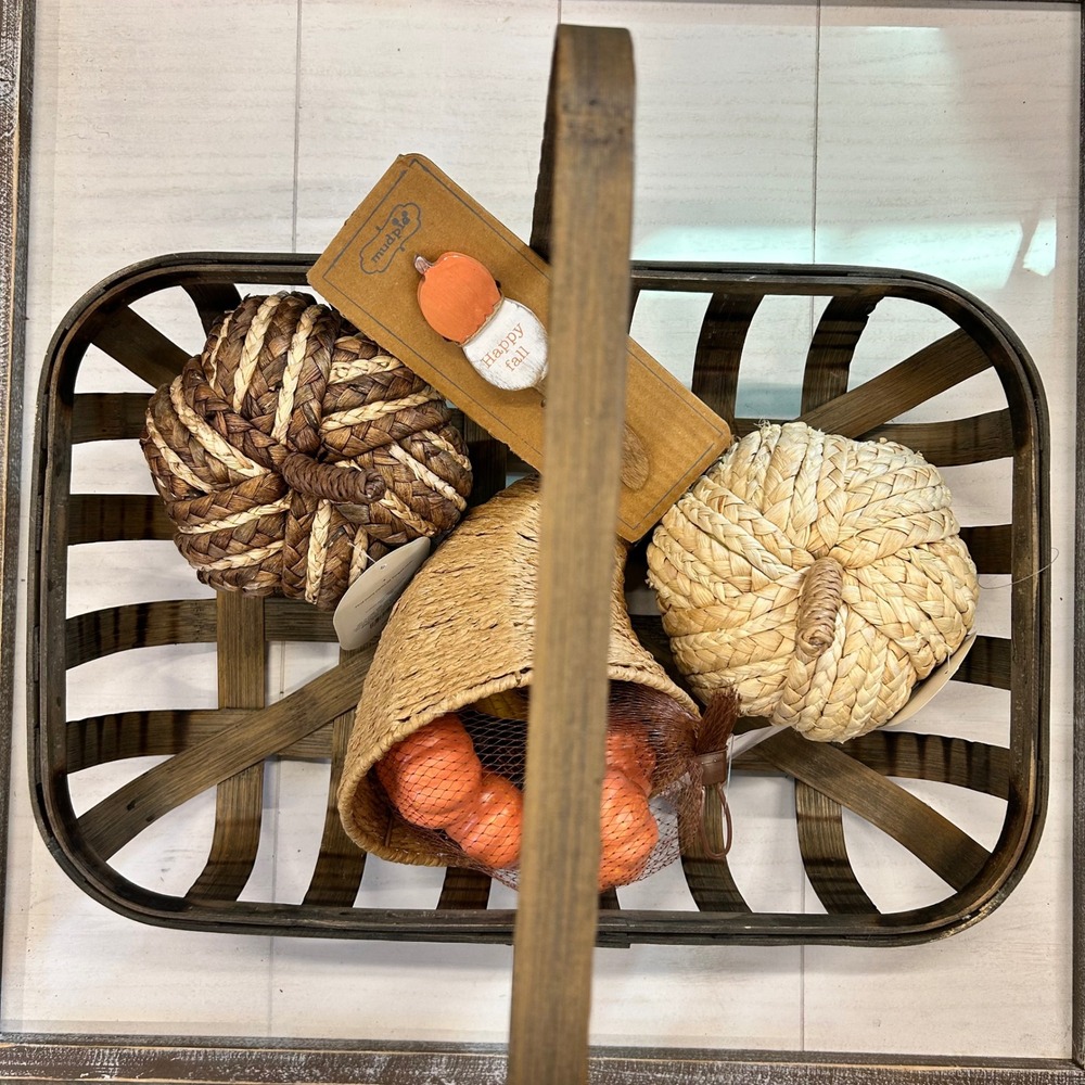 Thanksgiving Fall Decor Basket Bundle Set Woven Pumpkins Mud‎ Pie Spreader New